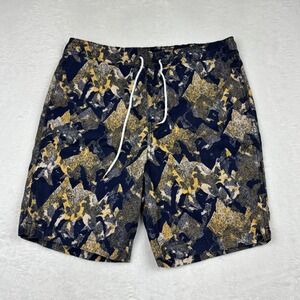 Element Deck Shorts Mens Medium Blue Yellow Abstract Mountain Print Skate Shorts